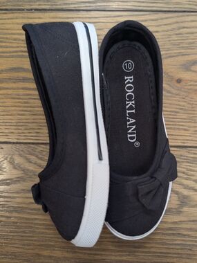 🧡3/$30 Final Pair ⚡Rockland Black Canvas‎ Slip-On Flats with Bow Size 10